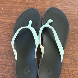 Olukai Black and Light Blue Flip Flops